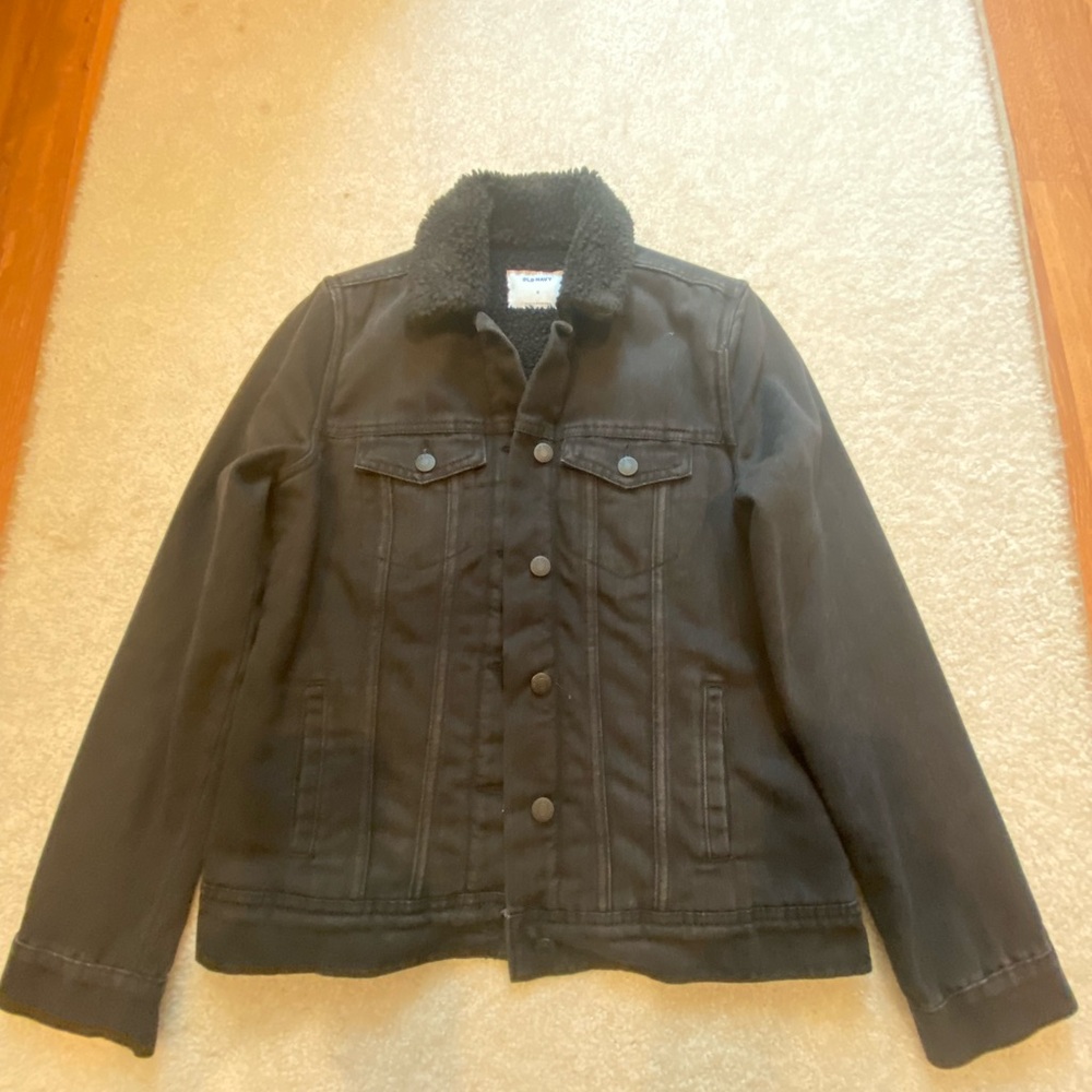 Old Navy Black Jean Jacket with Fleece Collar